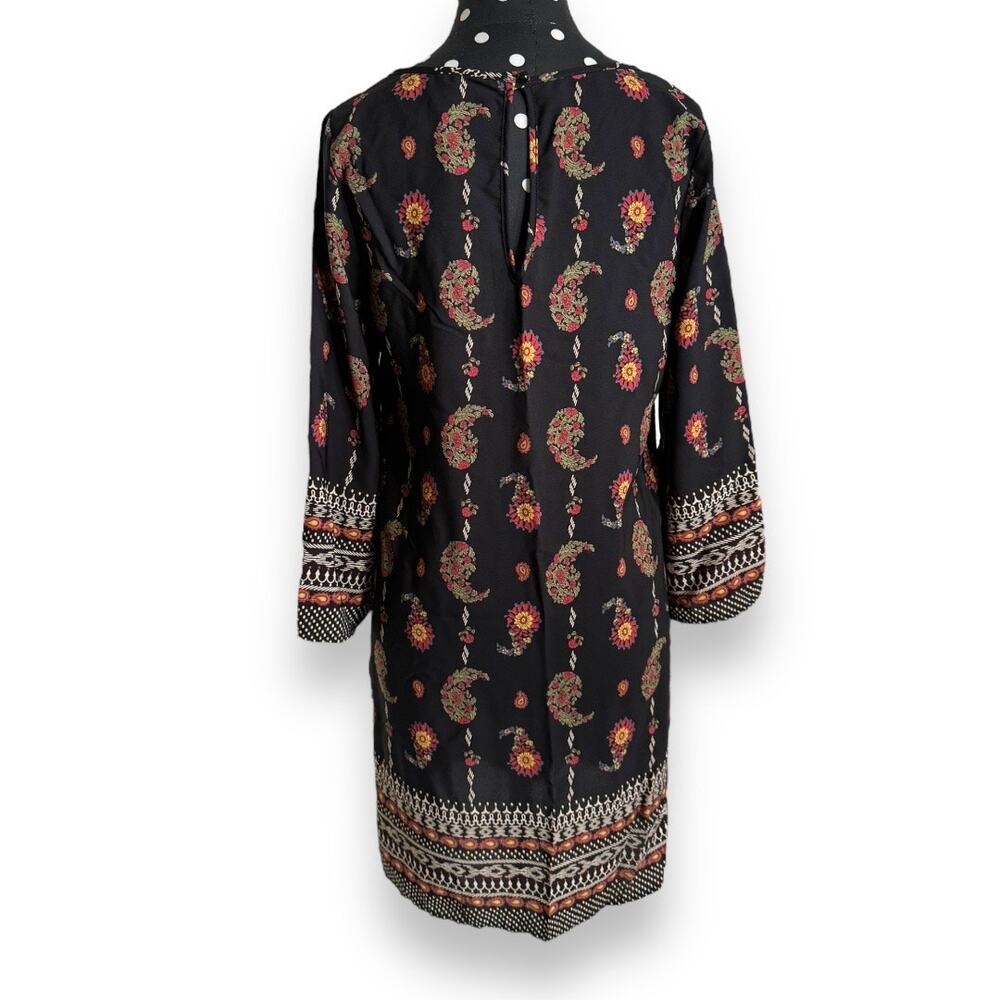 Gibiu Womens Dress Sz S Black Paisley Print Shift 3/4 Sleeve NEW - Picture 6 of 10